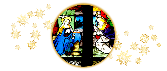En médaillon : illustration antique de la Nativité du Christ
