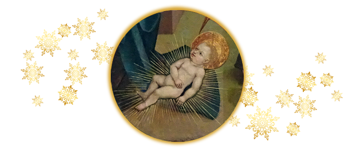 En médaillon : illustration antique de l'Enfant-Jésus