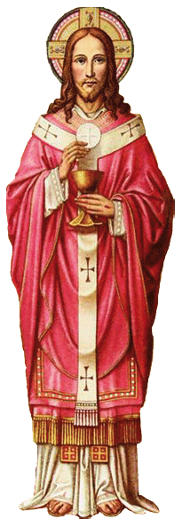 Illustration du Christ tenant dans ses mains la sainte Hostie et le Ciboire